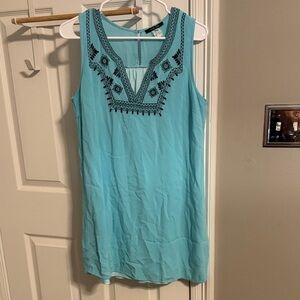 Sleeveless Embroidered Blue Dress